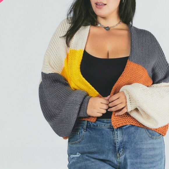 DAVI & DANI COLOUR BLOCK LONG SLEEVE CARDIGAN SIZE MEDIUM - Picture 3 of 8